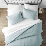 3 Piece Microfiber Farmhouse Coverlet Bedspread Set Light Blue, King/California King
