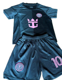 Lionel Messi Black Miami 2025 Kids Soccer Jersey Set Football