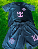 Lionel Messi Black Miami 2025 Kids Soccer Jersey Set Football