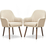 Set of 2 Retro Off-White Linen Upholstered Accent Chair with Stylish Wood Legs