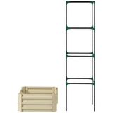 Beige Galvanized Open Bottom Raised Garden Bed Planter with Tomato Cage Trellis