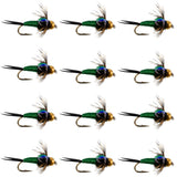 Bead Head Green Copper John Nymph Fly Fishing Flies - 1 Dozen Flies Hook Size 14