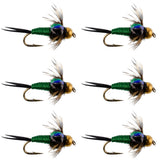 Bead Head Green Copper John Nymph Fly Fishing Flies - Set of 6 Flies Hook Size 18
