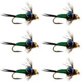 Bead Head Green Copper John Nymph Fly Fishing Flies - Set of 6 Flies Hook Size 16