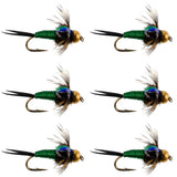 Bead Head Green Copper John Nymph Fly Fishing Flies - Set of 6 Flies Hook Size 14