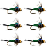 Bead Head Green Copper John Nymph Fly Fishing Flies - Set of 6 Flies Hook Size 12