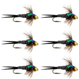 Bead Head Zebra Copper John Nymph Fly Fishing Flies - Set of 6 Flies Hook Size 16