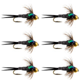 Bead Head Zebra Copper John Nymph Fly Fishing Flies - Set of 6 Flies Hook Size 12