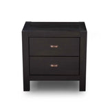 Farmhouse Style Solid Pine Wood 2-Drawer Nightstand Bedside Table in Black