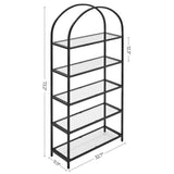 Modern Black Metal Arched Top Display Rack Bookcase with 5 Glass Storage Shelves