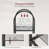Arched Top Black Metal Display Rack Narrow Bookcase with 5 Glass Storage Shelves
