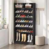 8-Shelf Shoe Rack Storage Cabinet Closet Shelving Unit in Black Wood Finish