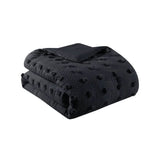 King/Cal King 3 Piece Pompom Microfiber Hypoallergenic Comforter Set in Black