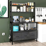 Black Metal Kitchen Baker's Rack 4-Shelves with Bottom Storage Cabinets