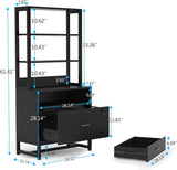 Home Office Lockable 2 Drawer Filing Cabinet Bookshelf in Black Wood Finish
