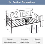 Twin size Victorian Black Metal Daybed Frame - 350 lbs. Weight Capacity
