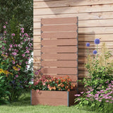 Raised Garden Bed Planter with Slatted Fence Trellis in Brown Wood Finish