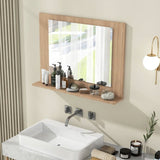 Rectangular 23 x 17 inch Bathroom Wall Mirror with Shelf in Brown Wood Finish