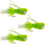 3 Pack Bass Popper Size 6 - Chartreuse Bass Bug With Weed Guard