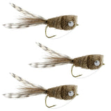 3 Pack Bass Popper Size 6 - Natural Grizzly Bass Bug With Weed Guard