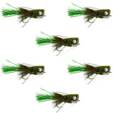 Flashtail Bass Popper 6 Flies Size 8 - Olive Bass Fly Fishing Bug Wide Gape Bass Hooks With Weed Guard