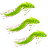 3 Pack Chartreuse Bunny Deer Hair Diver Size 4 Bass Bug With Weed Guard