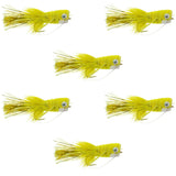 Flashtail Bass Popper  6 Flies Size 8 - Yellow Bass Fly Fishing Bug Wide Gape Bass Hooks With Weed Guard