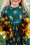 Baylor Green Bear 3/4 Sleeve Pocket Twirl Dress