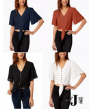 Gypsies & Moondust Juniors Buttoned Tie-Front Camp Shirt