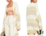 Free People Womens Beige Striped Open Cardigan Sweater, Medium