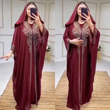 Beading Chiffon Maxi Dress Caftan Abaya Dubai Luxury Muslim Women Clothing Hijabs Femme Plus Size Hooded Long Dresses African