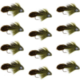 Big Eye Olive Sculpin Streamer Flies - 1 Dozen  - Hook Size 2