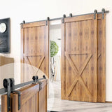 J-Strap Black Single Bypass Barn Door Hardware Kit