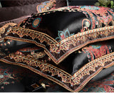 Black Exquisite jacquard Silk Satin Cotton Bedding Set | 3CARATS