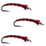 3 Pack Mercury Red Blood Midge - Glass Bead Head Flies Size 20