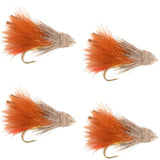Brown Marabou Muddler Minnow Streamer Fly - 4 Flies Size 8