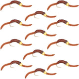 San Juan Bead Head Power Worm Brown V-Rib - 1 Dozen Hook Size 14