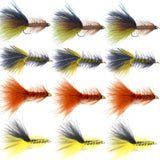 Bead Head Crystal Woolly Bugger Streamer Set -  12 Flies - Hook Size 4