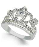 Charter Club Fine Silver Plate Crystal Crown Ring, Size 6