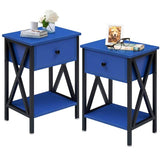Set of 2 - 1 Drawer Nightstand in Dark Blue and Black