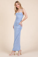 Asymmetry Ruched Double Layered Maxi Dress