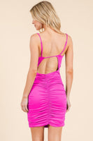 All Around Ruching Double Layered Open Back Dress