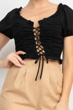 Back Shirred Ruffled Lace-up Crop Top