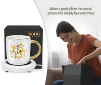 Gift for Mom from Daughter/Son, Coffee Lover Mug with Electric Heated Warmer - Unique Gift Idea for Mothers Day, Birthday, Christmas, 12oz Best Mom Ever (Gift Boxed)