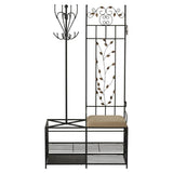 Entryway Hall Tree Coat Rack Storage Bench with Scrolling Leaves Scrollwork