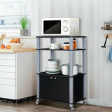 Modern 3-Shelf Kitchen Baker’s Rack Cart on Wheels in Black Wood Finish