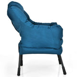 Modern Cushioned Accent Chair with Side Pocket in Navy Blue Upholstered Fabric