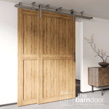 Double Bypass Ceiling Mounted Barn Door Hardware Kit | Brushed Nickel