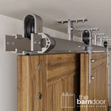 Double Bypass Ceiling Mounted Barn Door Hardware Kit | Brushed Nickel