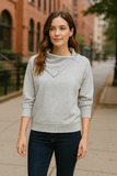 Vince Camuto Womens Fold Over Neck Long Sleeve Top